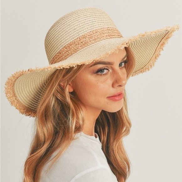 Frayed Edge Straw Floppy Hat - Picture 4 of 9